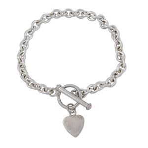Heart Charm Toggle Bracelet | Chunky Link Chain | Vintage Sterling Silver 925